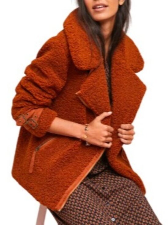 Marrakech Women's Large Sherpa Jacket Burnt Sienna Brown Teddy Bear - Picture 1 of 16